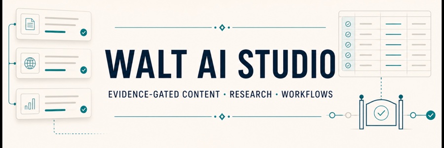 Walt AI Studio evidence-gated content, research, and workflows